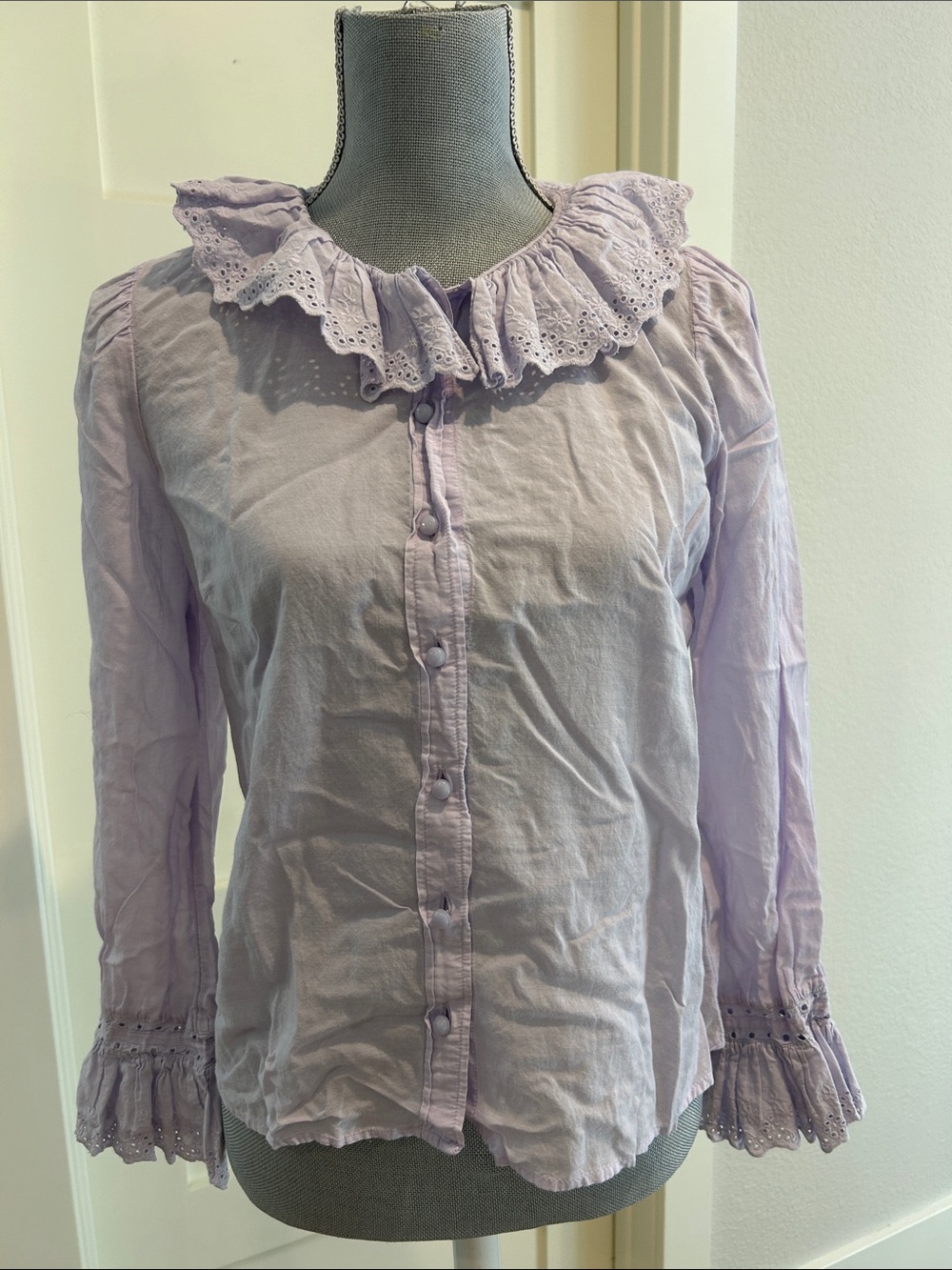 J. Crew Lavender Eyelet Ruffle Collar Button-Down Shirt